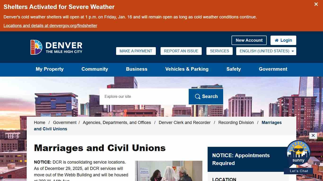 Marriages and Civil Unions - City and County of Denver