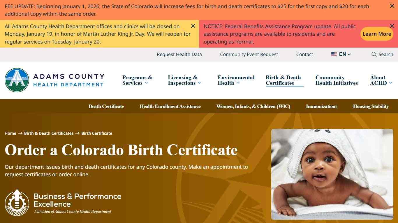 Colorado Birth Certificates | Adams County Health Department